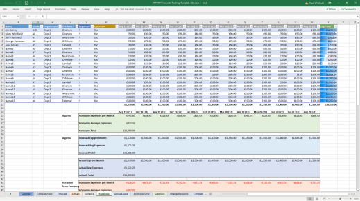 mark whitfield project financials forecast actuals variance expenses 7
