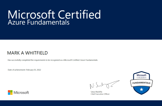 microsoft certified azure fundamentals mark whitfield 03 Feb 2022