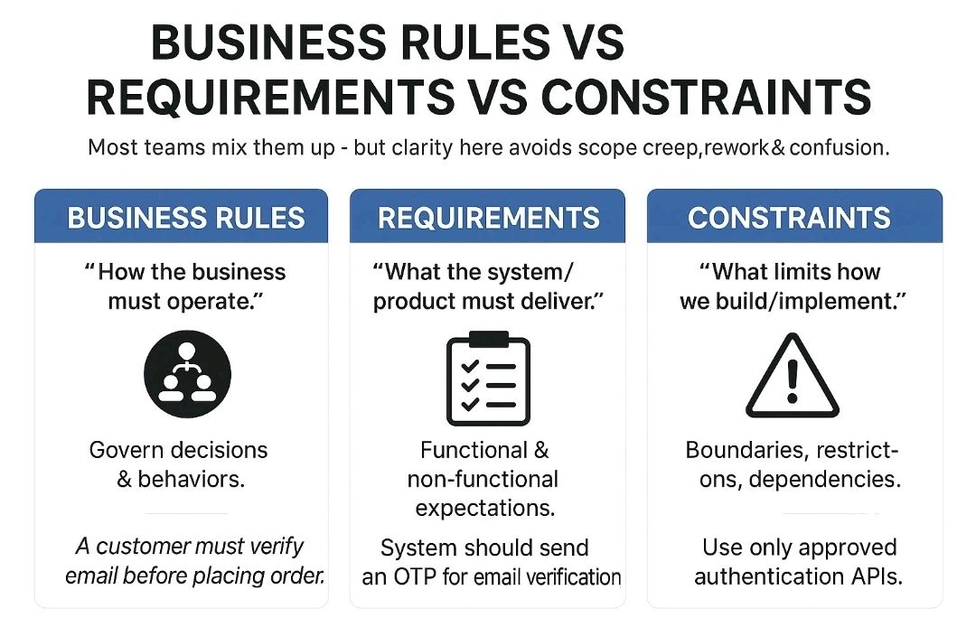 Business Rules vs Requirements vs Constraints – PROject Templates