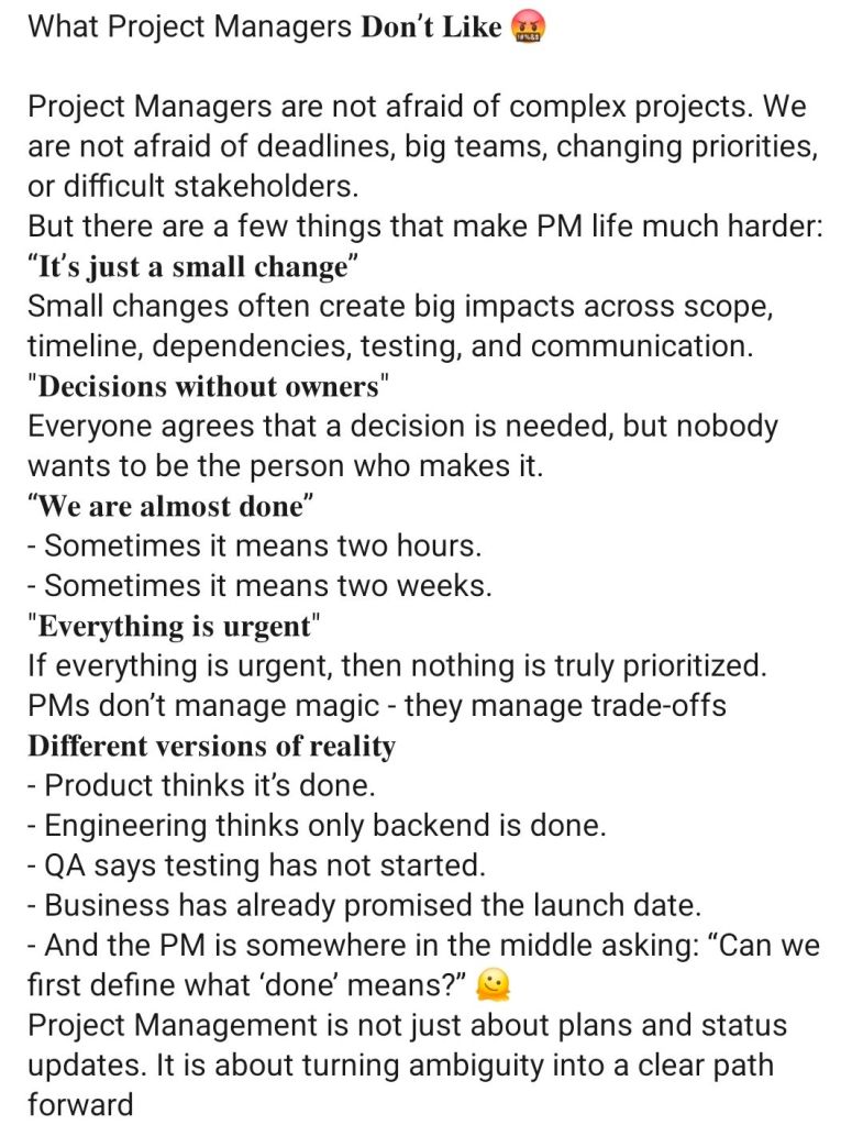What Project Managers Do Not Like