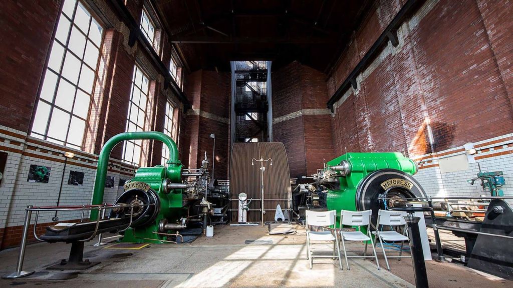 Steam Engine House: the "Mayor and Mayoress," a massive 1,800-horsepower steam engine