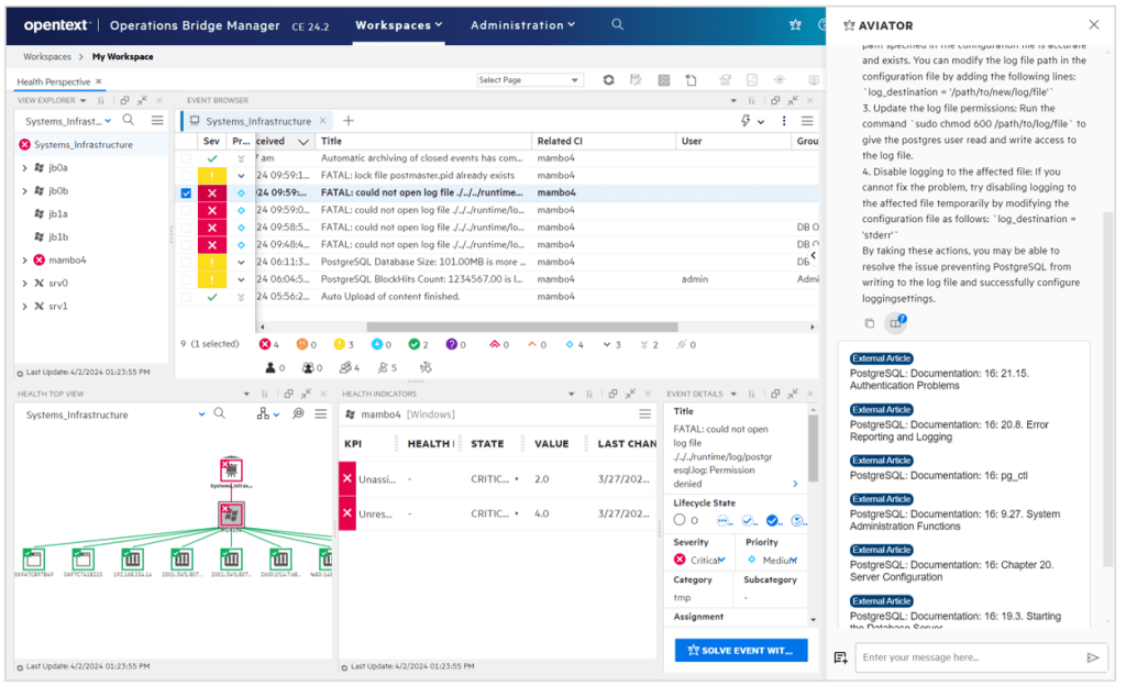 OpenText Operations Bridge Manager screenshot example