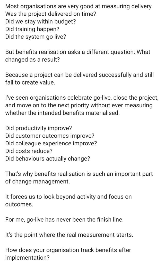 Benefits Realisation and Change Management plus ADKAR