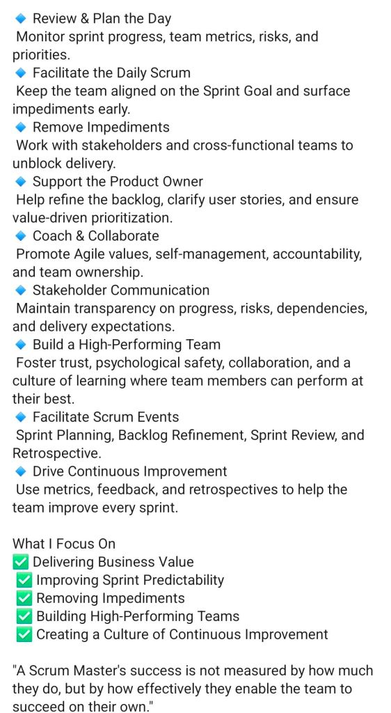 Agile Scrum Master, Typical Day