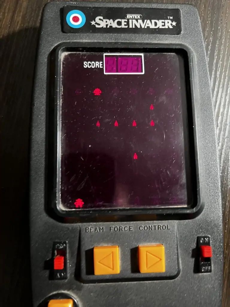 Entex Space Invader handheld electronic game, close up