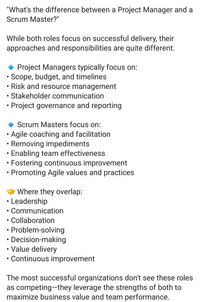Project Manager vs. Scrum Master