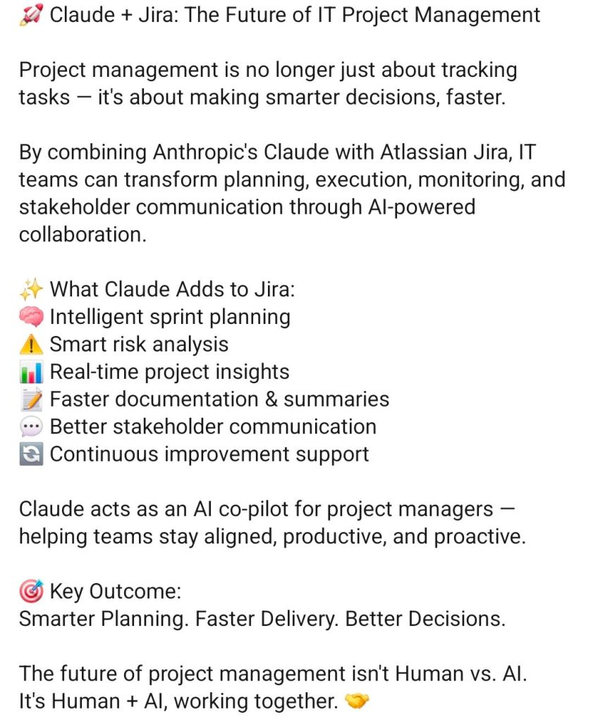 Jira plus Claude to Support Project Management Delivery