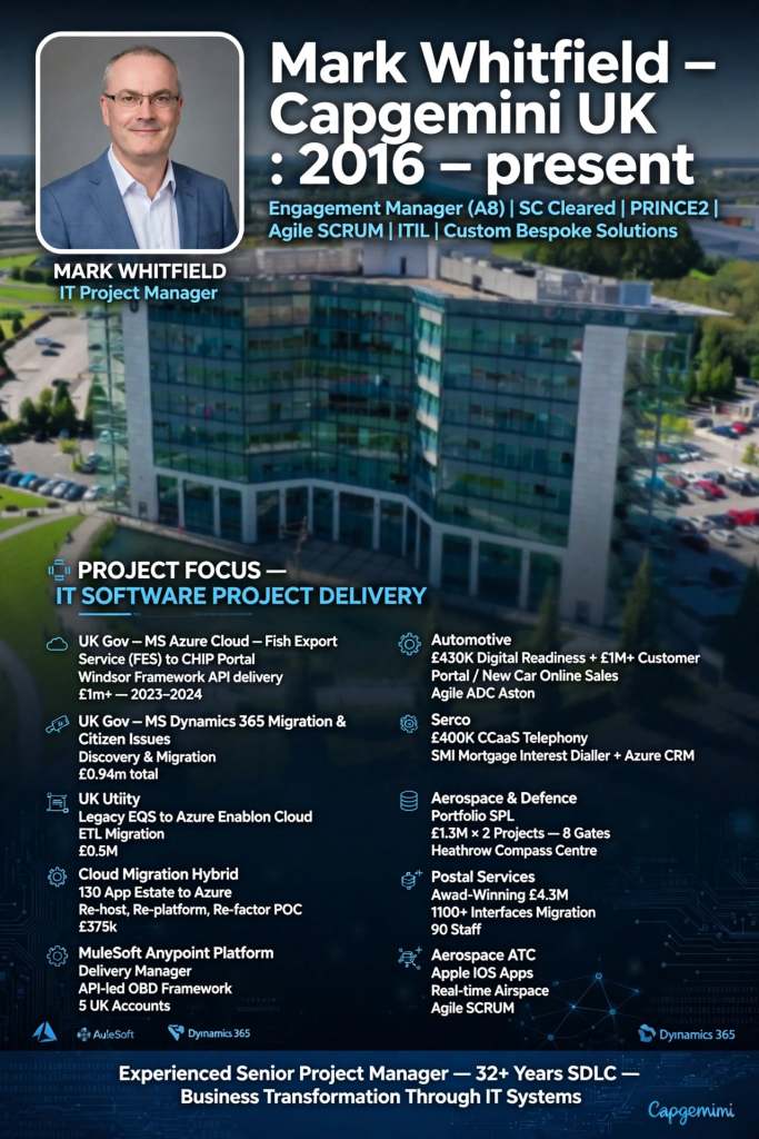 Mark Whitfield Capgemini UK Floor 7 Venus Building Trafford Quays Manchester