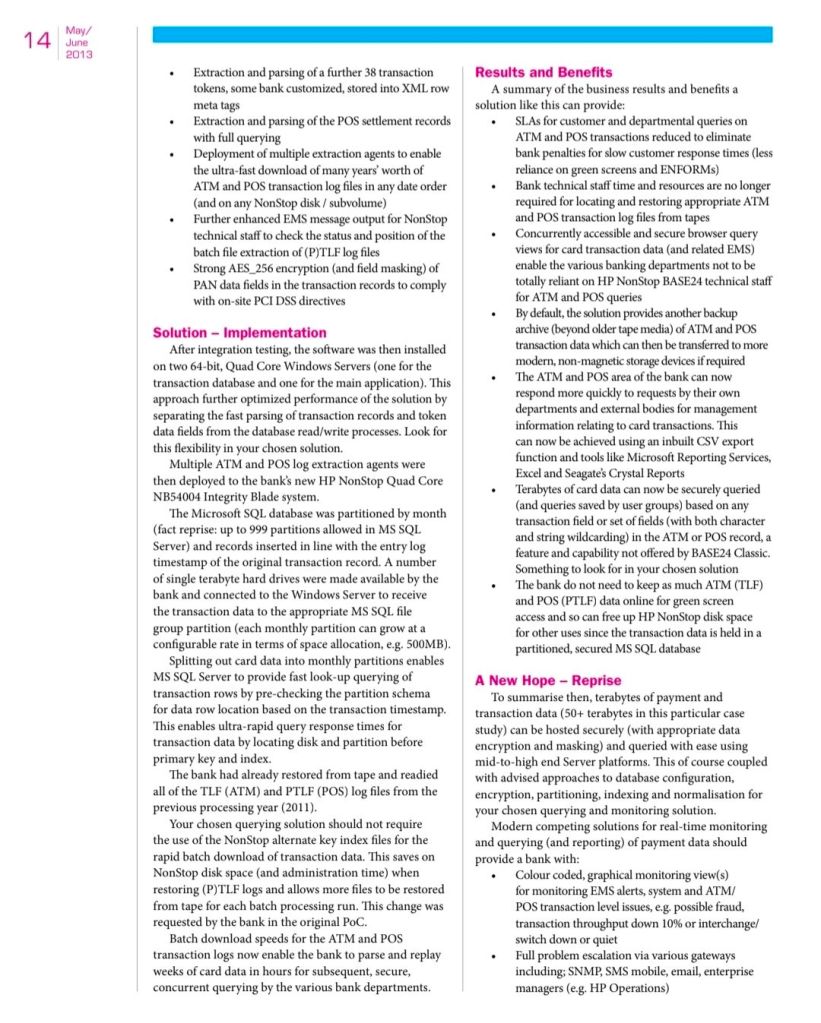 4. Mark Whitfield, Globally published HPE NonStop journal – ‘The Connection’, 2013