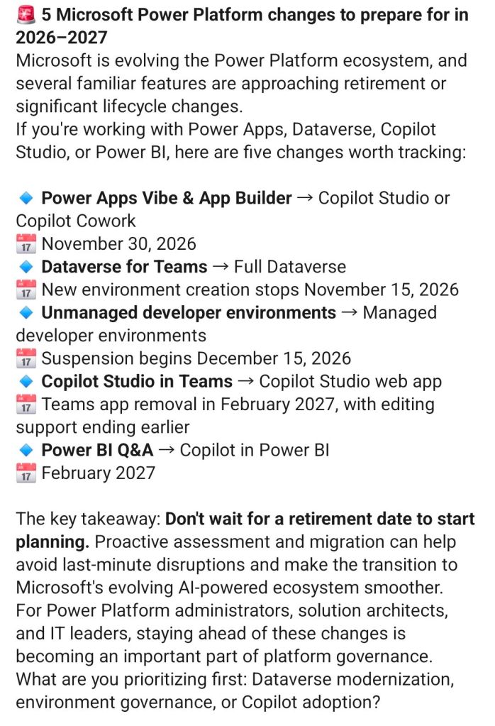 Power Platform Features Retiring Soon, 2026