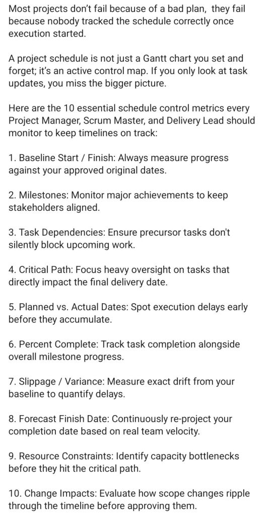 2. Project Schedule, what should be tracked?